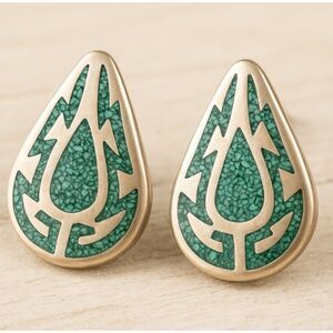 Vintage Taxco Mexican Sterling Silver Turquoise Mosaic Teardrop Earrings